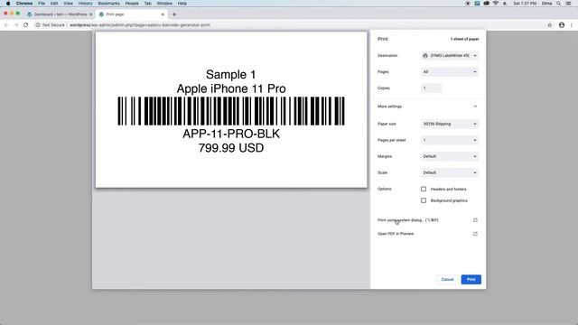 DYMO: Printing Barcode Labels on Wordpress/WooCommerce (MacOS tutorial)