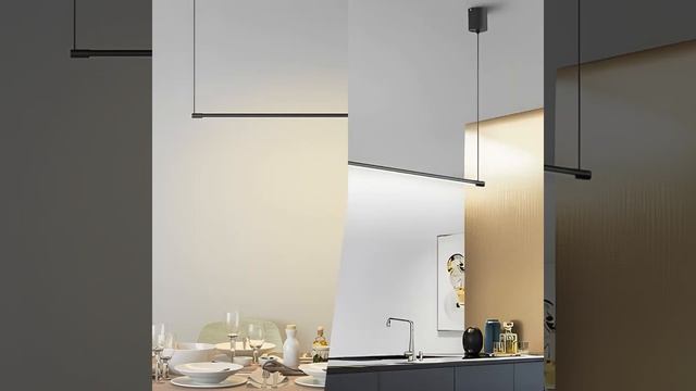 Dazuma_Pendant Lights_Minimalist Long Strip LED Stepless Dimming Black Nordic Chandelier Light