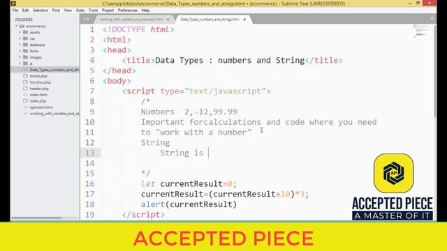 Data Types :- numbers and String in java script