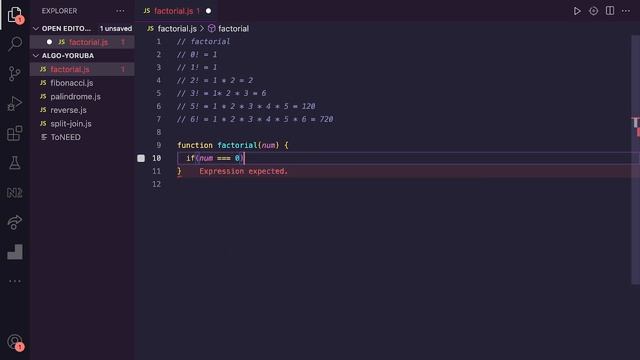 Factorial in Javascript - Yoruba