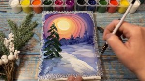 Яркий зимний пейзаж гуашью. Мастер-класс по рисованию.