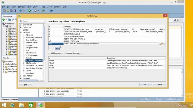 Oracle SQL Developer Tips : Using code templates