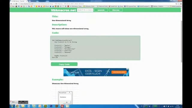 One-Dimensional Array - VBA Macros - Tutorial - MS Excel 2007, 2010, 2013