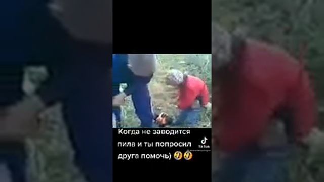 #Tiktok когда не заводиться пила и Ты попросил друга помочь)))