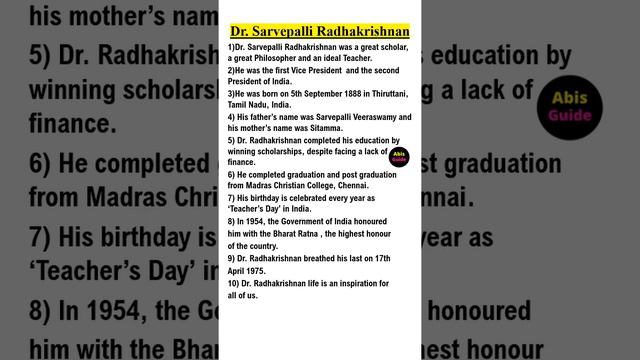 10 Lines Essay On Dr. Sarvepalli Radhakrishnan In English l Essay On Sarvepalli Radhakrishnan