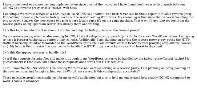 Proxy_Cache on NGINX Reverse Proxy and FastCGI_Cache on Upstream NGINX Wordpress Server