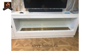 Как встроить биокамин в стелаж из МДФ - метровый автоматический биокамин Airtone с золотым покрытием