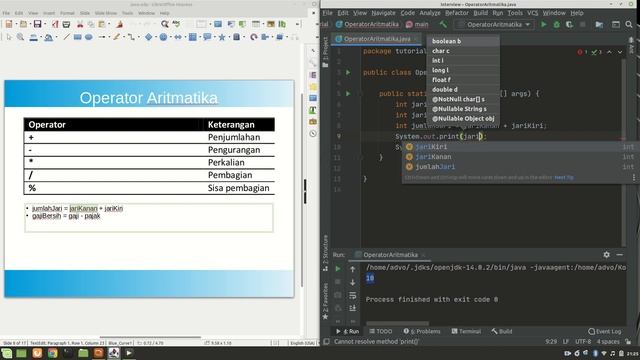Tutorial Java 1 - Operator Aritmatika (Tambah Kurang Kali Bagi Modulo) - Bahasa Indonesia смотреть онлайн
