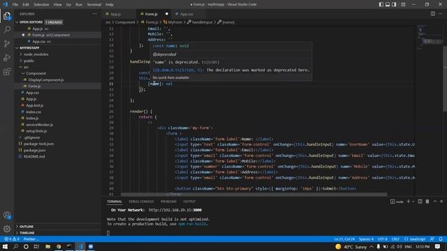9#React Create form submit form & display in the Table #reactjs #form #reactjsforbeginners