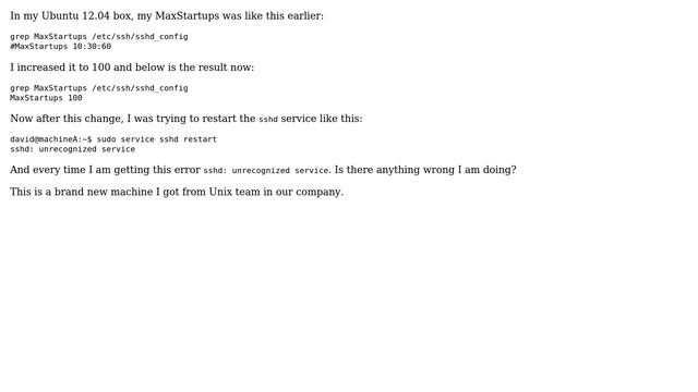 Ubuntu: sshd: unrecognized service error смотреть онлайн