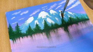 легко нарисовать горное озеро для начинающих / расслабляющий акрил