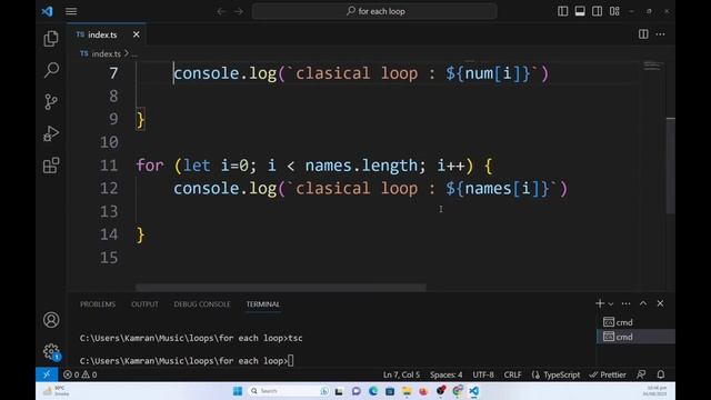 How to use loops in TypeScript? Traditional loop, for each, and for of loops with examples