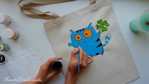 Декор Экосумки текстильными красками Синий кот – Несу удачу! | DIY ECO BAG