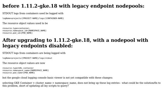GKE kubernetes container stdout logs format changed смотреть онлайн
