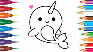 Нарвал - подводный единорог. Рисуем милого нарвала шаг за шагом.