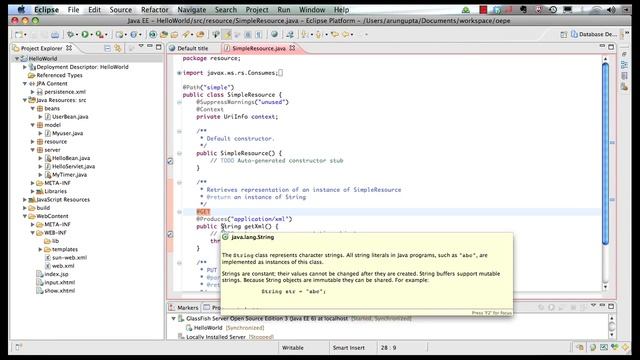 JavaEE 6 and GlassFish 3 with Eclipse (5 of 5) -  RESTful Web services using JAX-RS