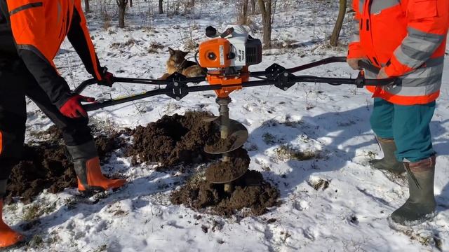 Testing Stihl Bt 360 earth auger in frozen ground.( foreza de pamant in pamant inghetat iarna.) смотреть онлайн