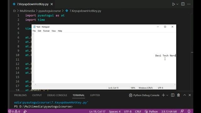 7. Key up-down, hotkey, hold key  | Bot Design and Automation with Python | PyAutoGUI | Urdu | Hind