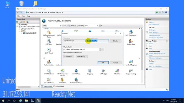 Part2 : Publish AspNet Core 2 MVC on IIS Webserver. Example