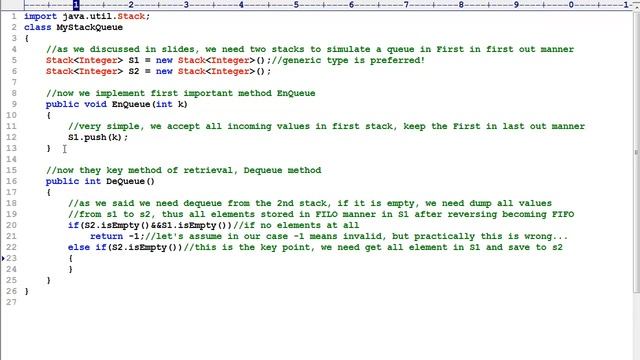 Programming Interview 21: Use stack (LIFO) to simulate queue (FIFO)