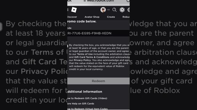 Redeeming a rm50 roblox gift card