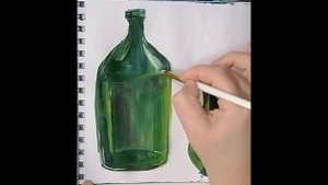 Зелёный натюрморт с бутылкой  Живопись  Гуашь
