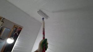 Покраска вагонки обычной водоэмульсионной краской (ванна, туалет).