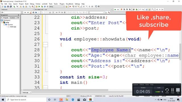 Learn From Home - C++ Programming || Array with For Loop | cout and cin using Functions and Class