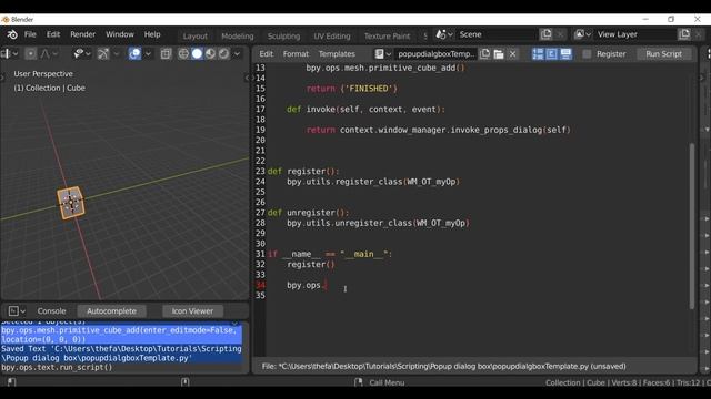 Blender Python Tutorial : Create a popup dialog box [learn python for beginners]