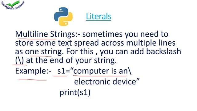 Literal in python/ String Literals and its types and example