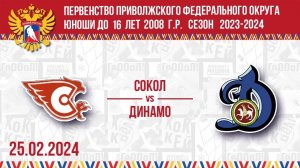 25.02.2024. ПРЯМОЙ ЭФИР. Первенство ПФО. ХК "Сокол-2008" - ХК "Динамо"