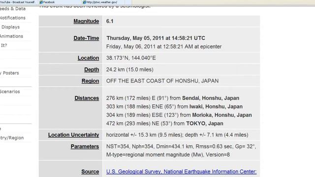 Earthquake updates 6.1 Off the East Coast of Honshu Japan May 5 2011 смотреть онлайн