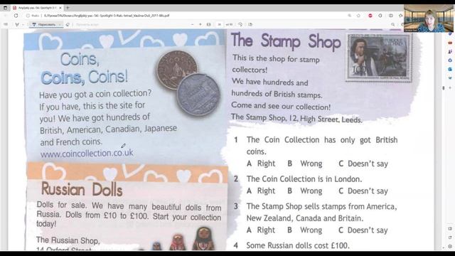 ГДЗ 5 класс Spotlight Wb (раб.тет.) стр.25 3 текста: Coins, the Stamp Shop, Russian Dolls