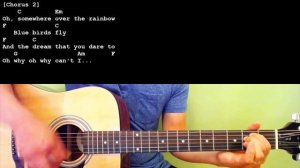 Somewhere Over The Rainbow - Israel Kamakawiwoole - Easy Chords & Lyrics - Guitar Playthrough