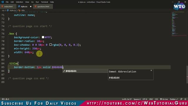 JavaScript Quiz Application Part 1/2 using HTML CSS JS | Build A Quiz App With JavaScript | WTG