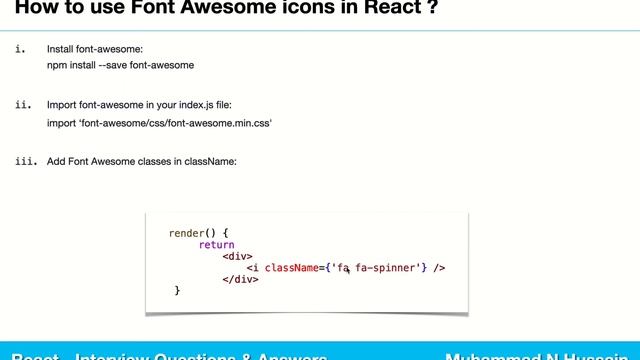 React Interview Questions & Answers |  How to use Font Awesome icons in React ?