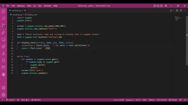 PyGame Tutorial For Beginners - Rendering Text With Multiple Lines In PyGame