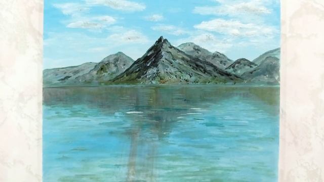 Рисование деревьев на фоне озера и гор. смотреть онлайн