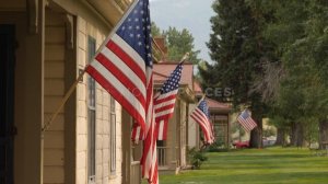 Fort Yellowstone American Flags Stock Footage