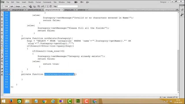 E-Commerce website in PHP | Error Message and validation in categories input boxes - Part 31