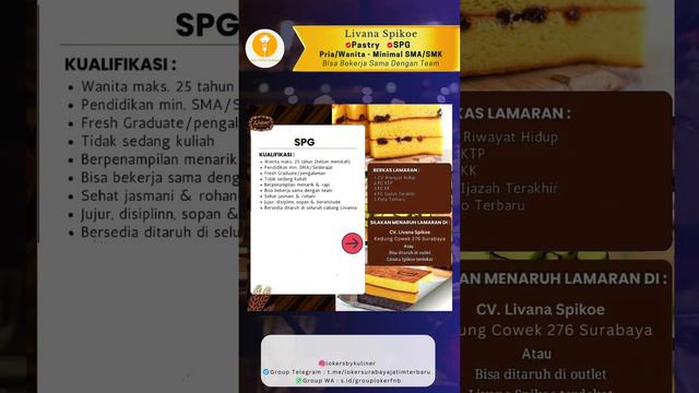 Lowongan Kerja Pastry & SPG Livana Spikoe @spikoelivana Surabaya - Lowongan Kerja Surabaya Terbaru