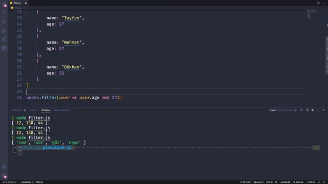 Javascript filter() Metodu