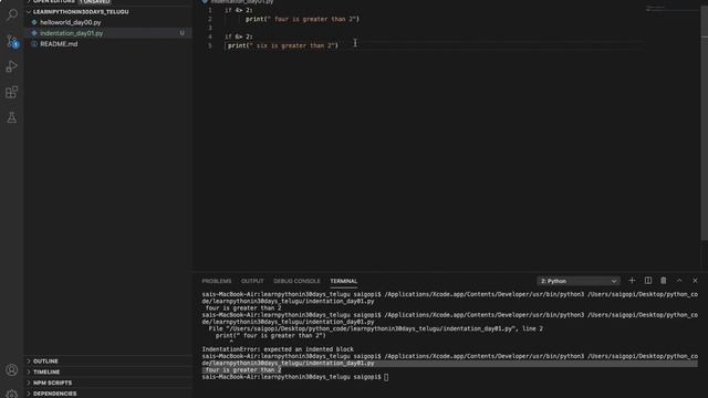 Python indentation explained  | Python Programming Language Tutorial in Telugu | Day #01