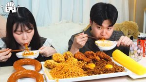 ASMR MUKBANG| 직접 만든 불닭볶음면 양념치킨 소세지 먹방 & 레시피 FRIED CHICKEN AND FIRE NOODLES EATING