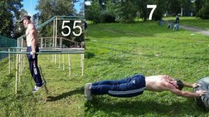 Челлендж Сергея photoskiff:Поднос ног к турнику прямым телом,60 отжиманий на брусьях.Ласточка 23сек