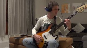 portrait of tracy bass cover with fender fretless jazz bass guitar