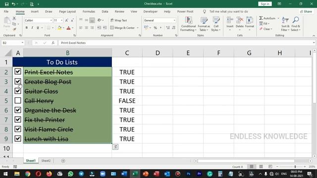 How to create Checkbox with Conditional Formatting in Excel in Tamil
