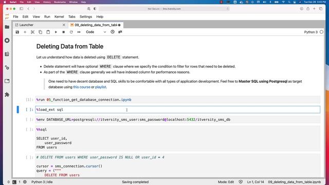 Mastering Python - Database Programming - CRUD Operations - 09 Deleting Data from Table