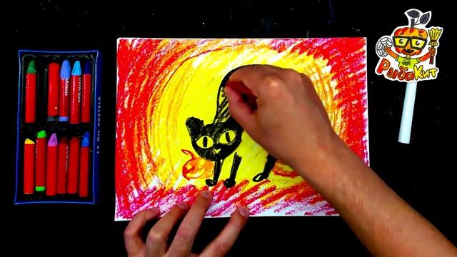 Черная КОШКА черной НОЧЬЮ рисуем на Хэллоуин смотреть онлайн