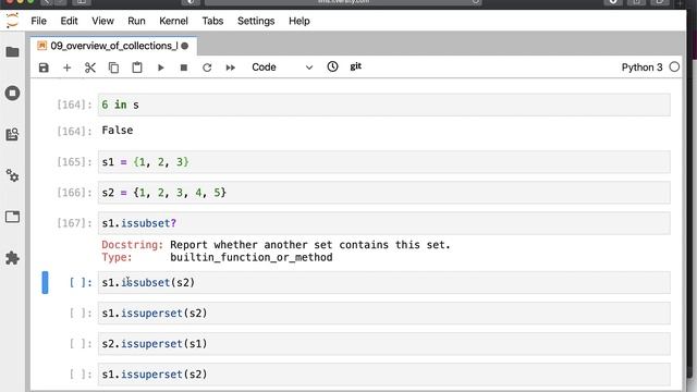 Mastering Python - Overview of Collections - list and set - 10 Validating sets